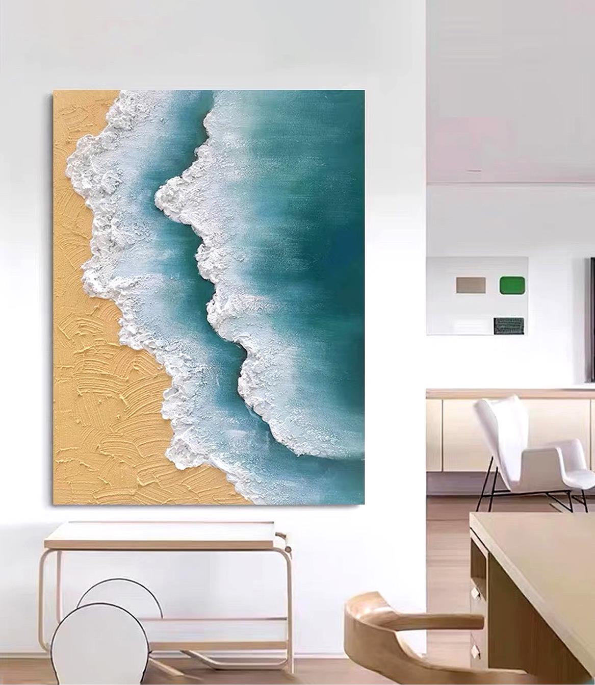 Vague de plage sable abstrait 28 art mural minimalisme Peintures à l'huile